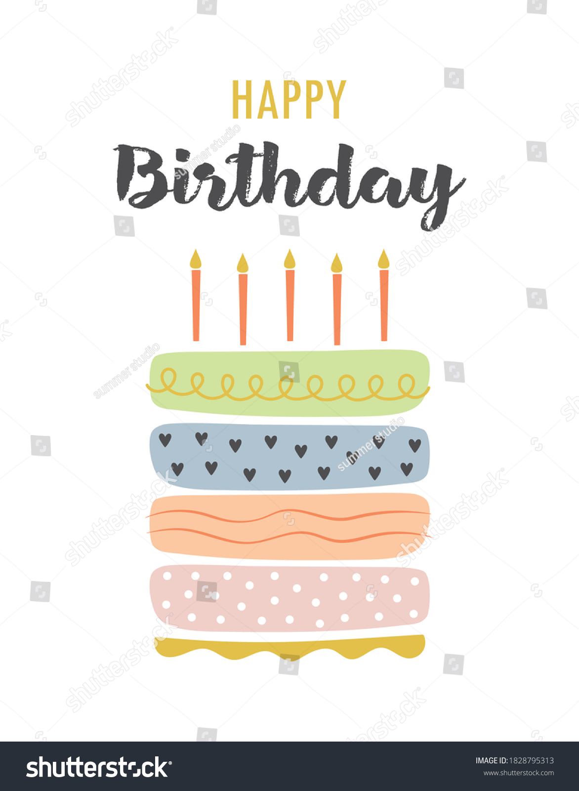 Cute Cake Happy Birthday Lettering Flat Stock Vector (Royalty Free ...