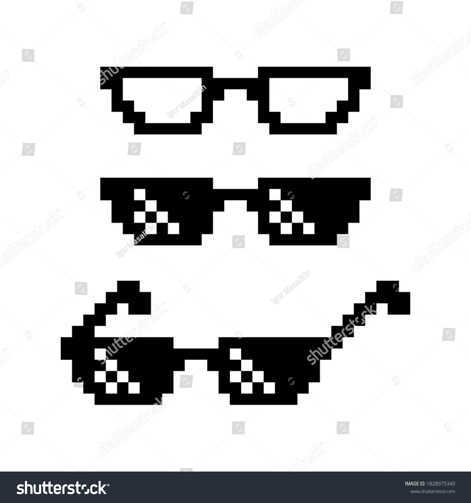 Pixel Sunglasses Set Isolated On White Stock Vector Royalty Free 1828975340 Shutterstock 4838