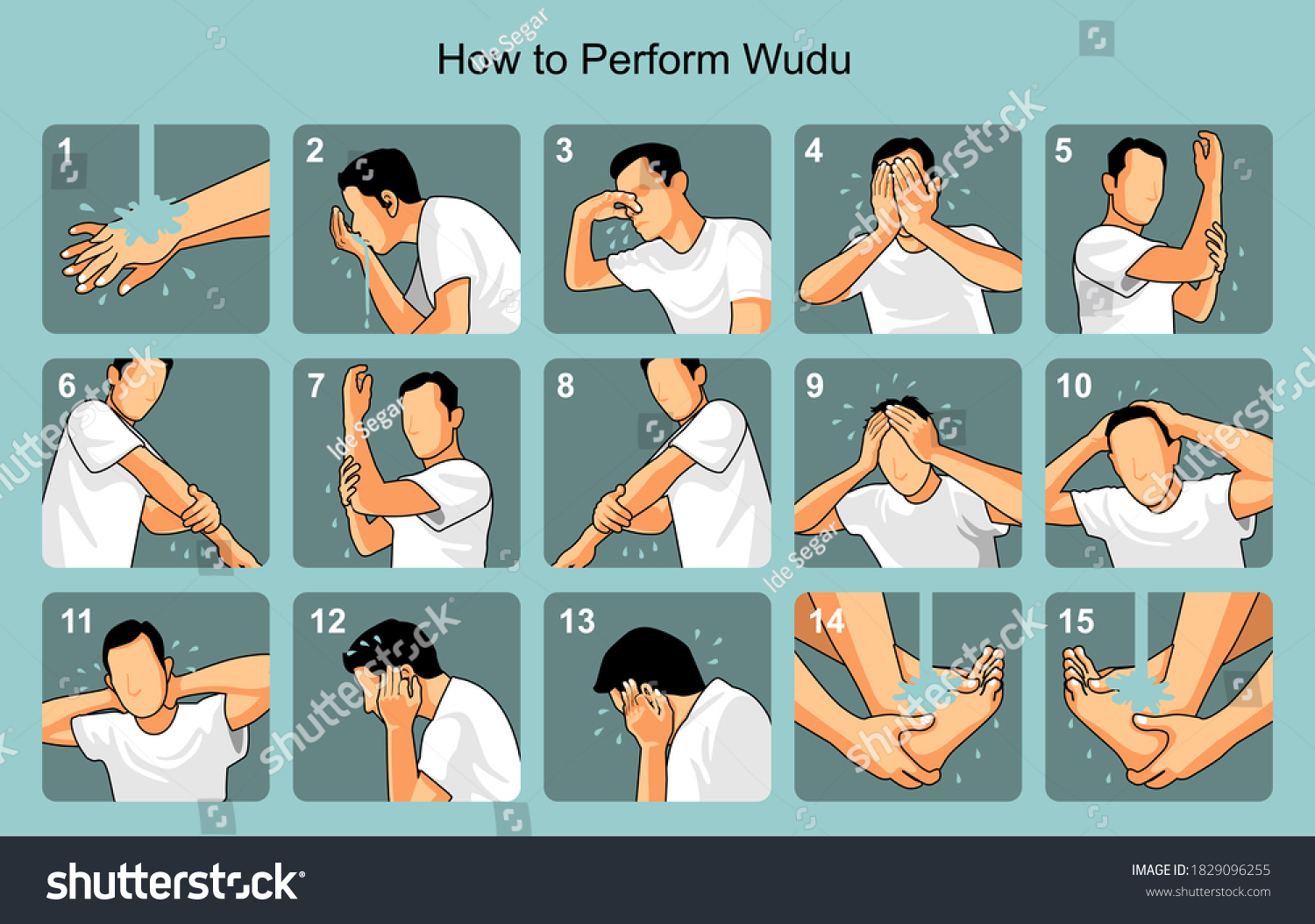 How Perform Wudu Islam: стоковая векторная графика (без лицензионных платеж...