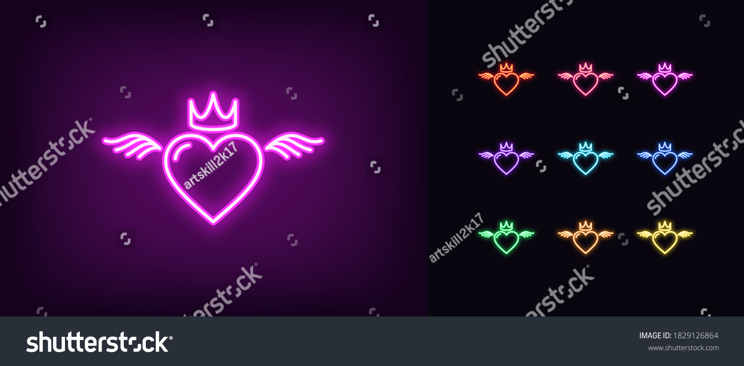 Neon King Queen Heart Glowing Icon Stock Vector (Royalty Free ...