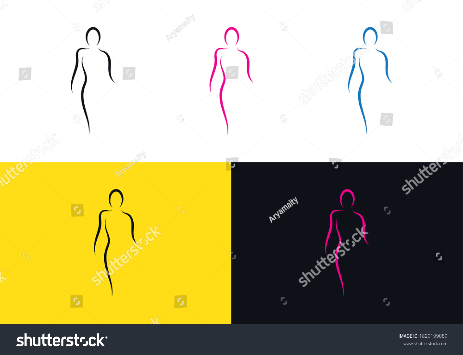 Vector Set Stylized Beautiful Women Silhouettes Stock Vector Royalty Free 1829199089 8664