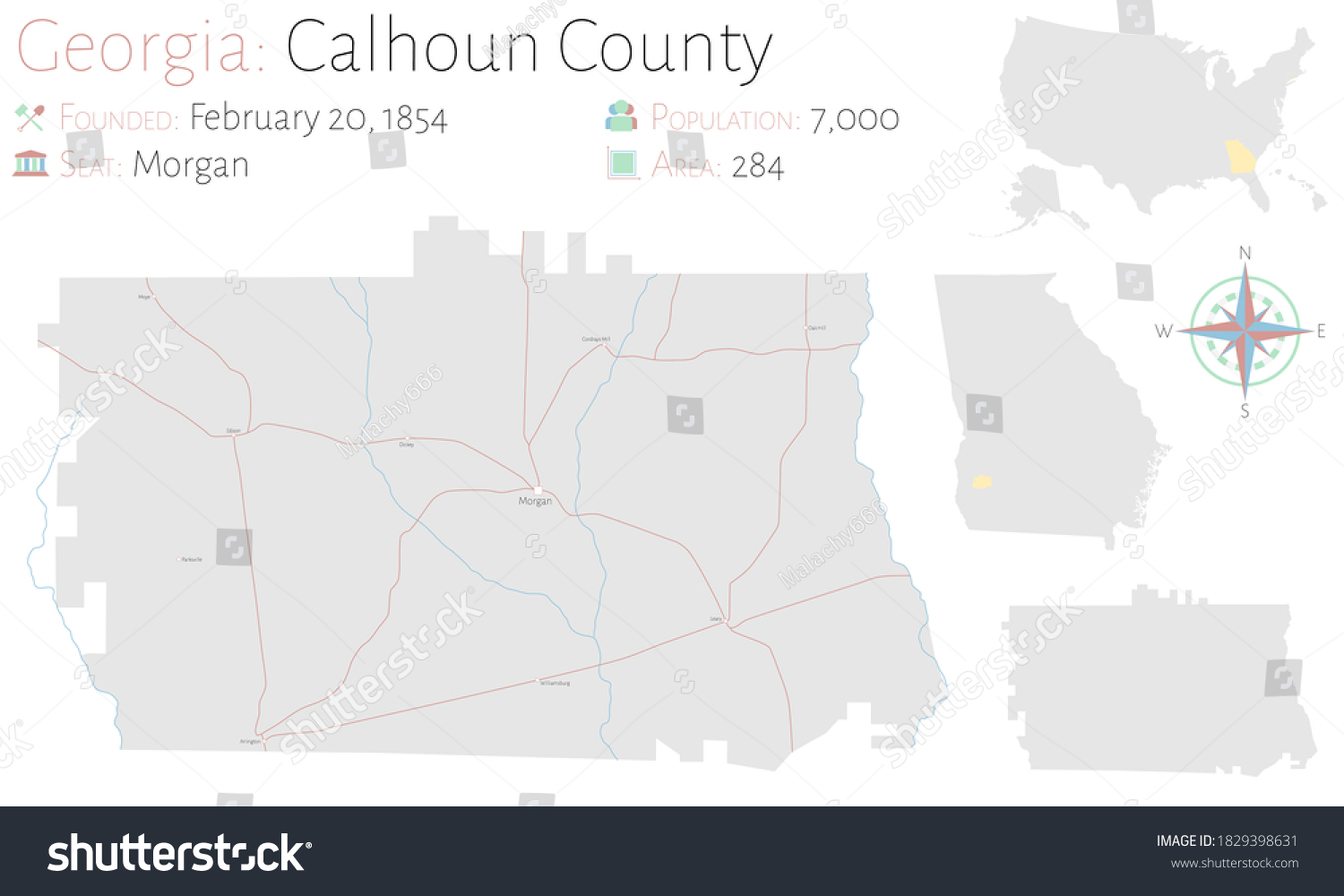 Large Detailed Map Calhoun County Georgia Stock Vector (Royalty Free ...