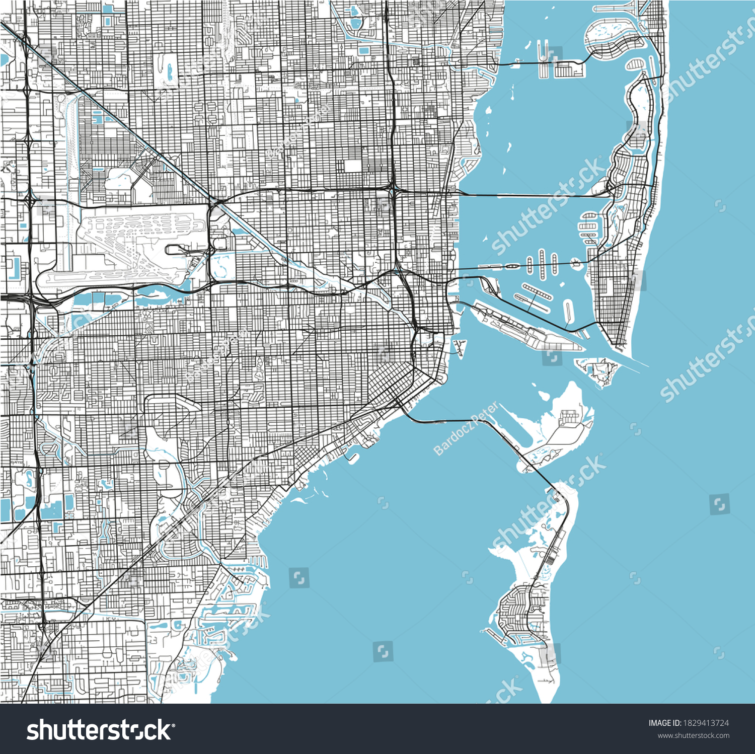 Black White Vector City Map Miami Stock Vector (Royalty Free ...