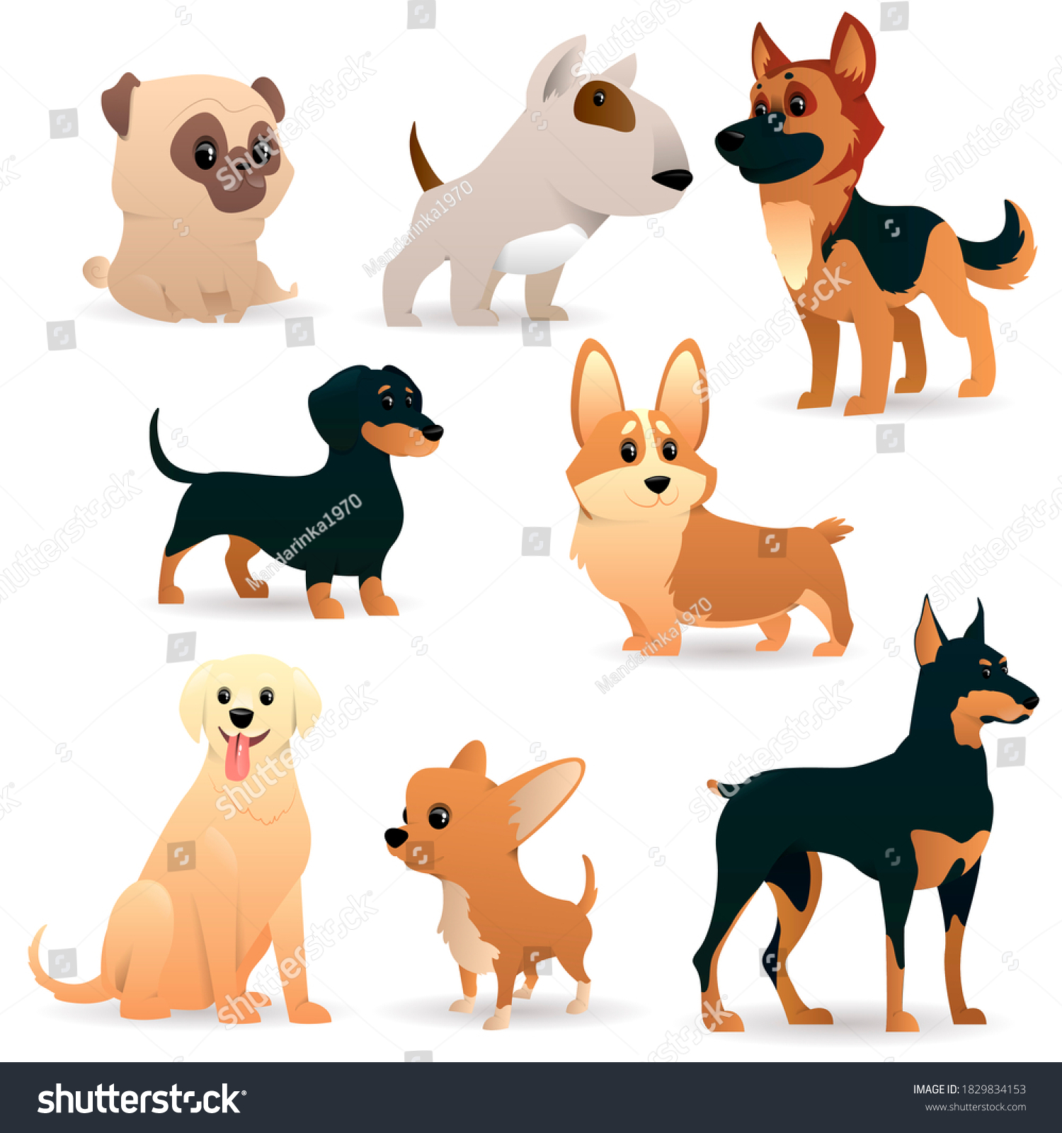 Cartoon Dogs Different Breeds Sizes Funny Stock Illustration 1829834153 