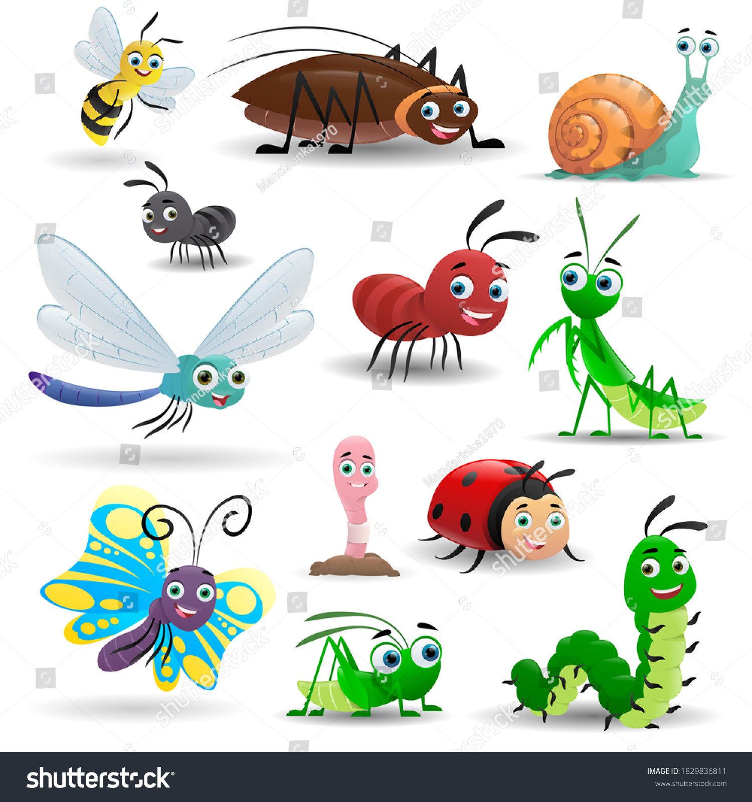 Big Set Cartoon Cute Insects Bee Stock Illustration 1829836811 ...