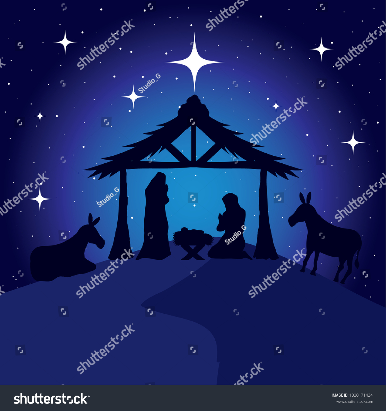 Nativity Mary Joseph Baby On Blue Stock Vector (Royalty Free ...