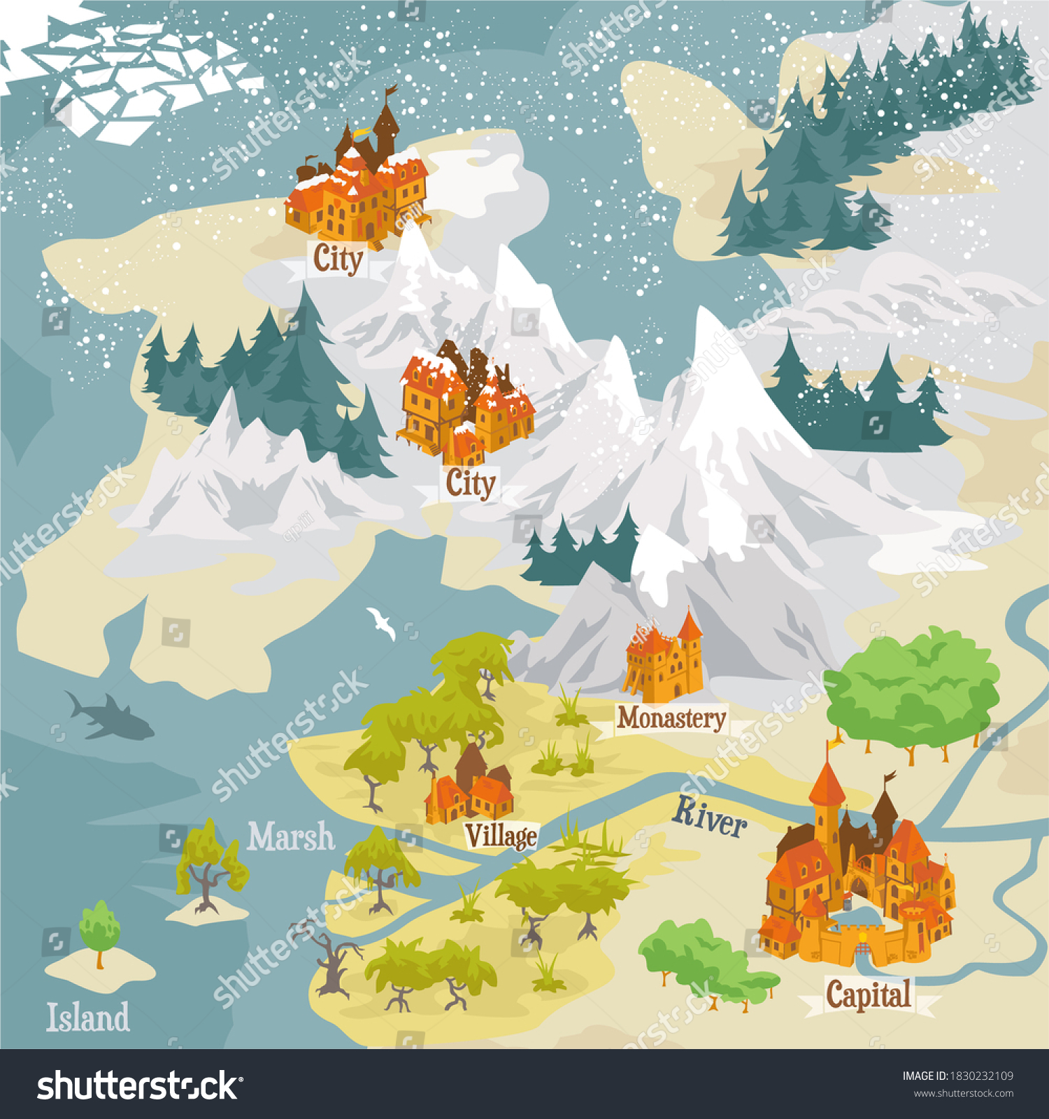 Map Builder Illusrations Fantasy Medieval Cartography Stock Vector 