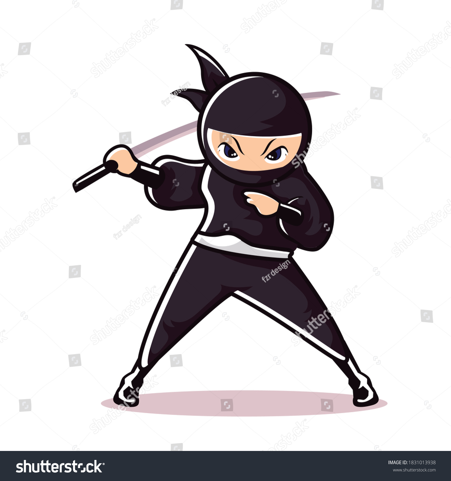 Ninja Mascot Stand One Sword Stock Vector (Royalty Free) 1831013938 ...