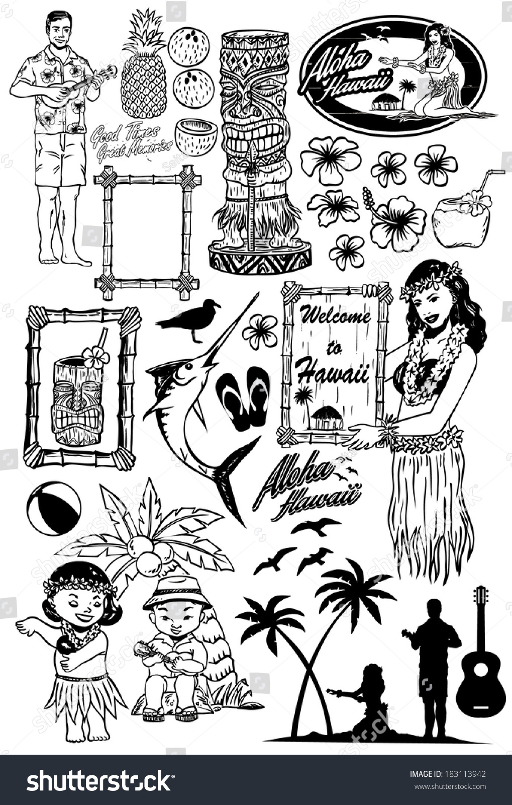 Retro Hawaii Icons Stock Vector (Royalty Free) 183113942 | Shutterstock