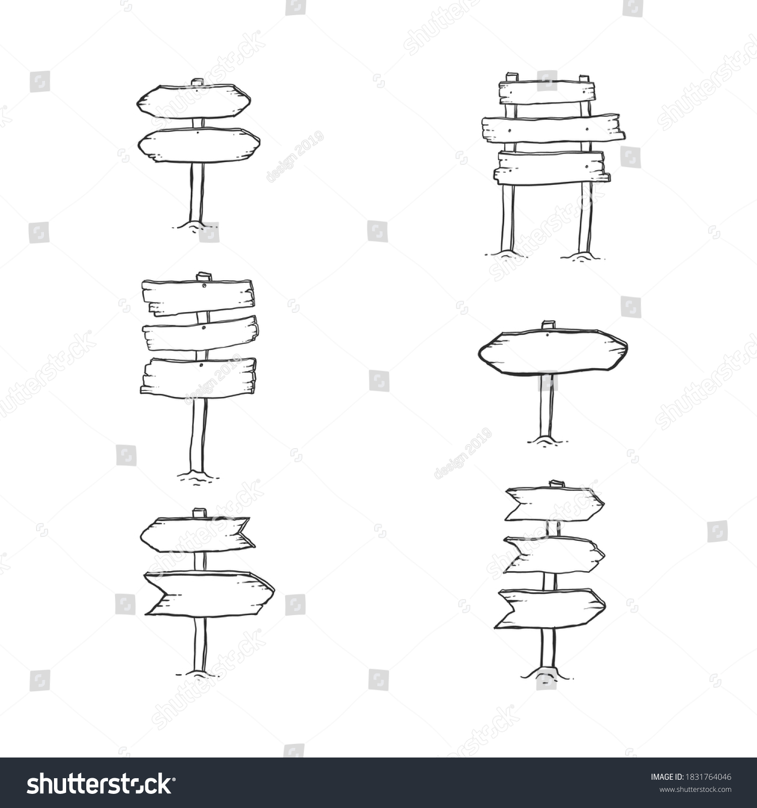 Vector Set Sketch Signposts Stock Vector (Royalty Free) 1831764046 ...