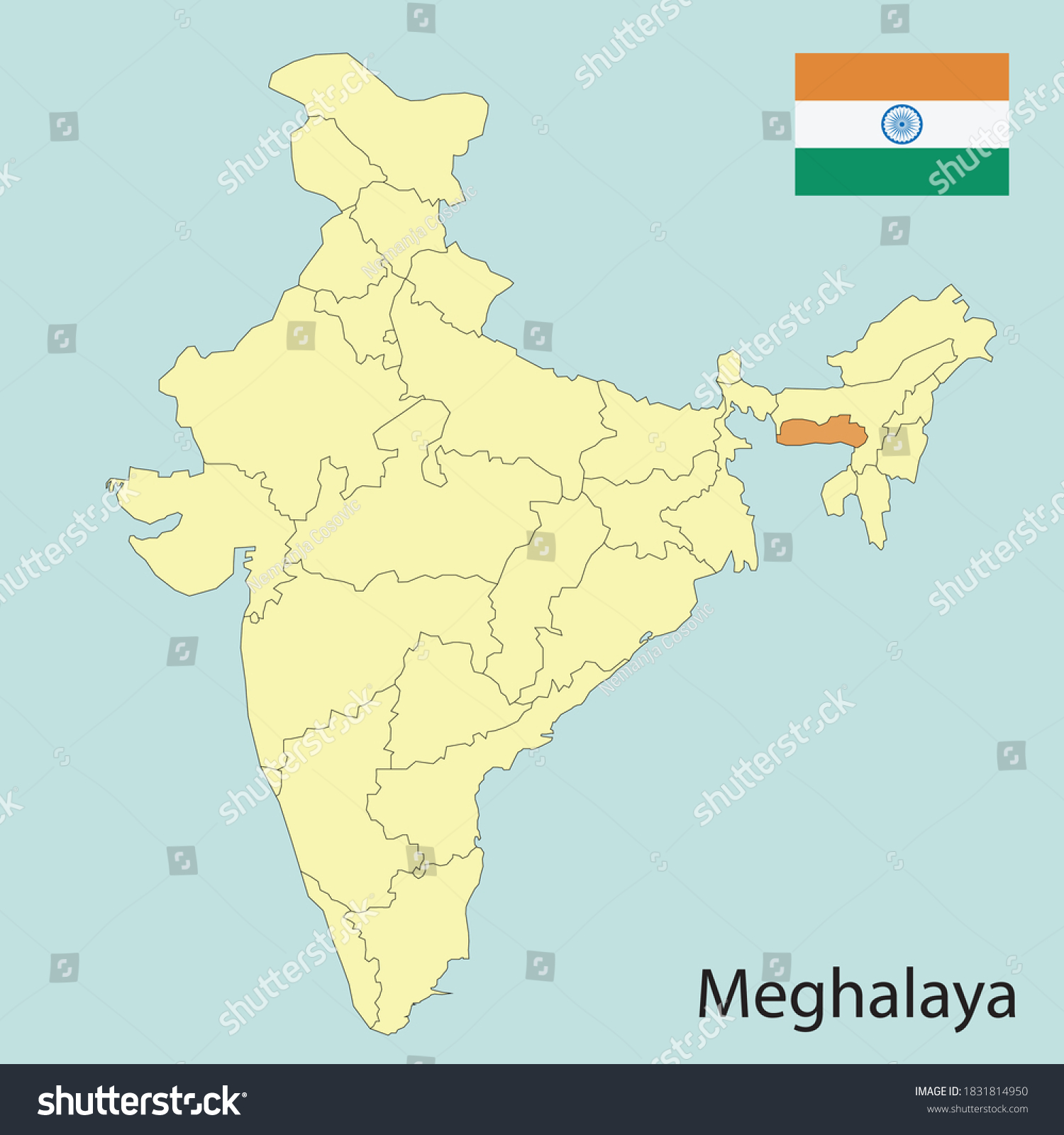 Meghalaya Map India State Borders Stock Vector (Royalty Free ...