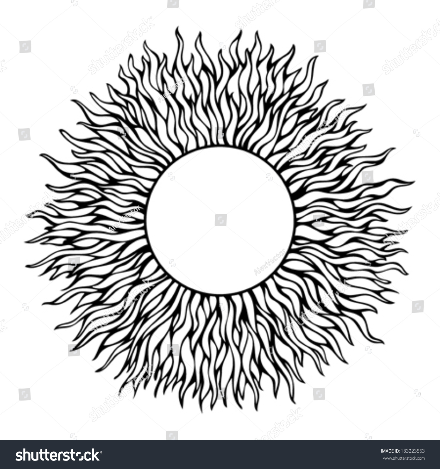 Black Handdrawn Sun Silhouette Isolated White Stock Vector (Royalty ...