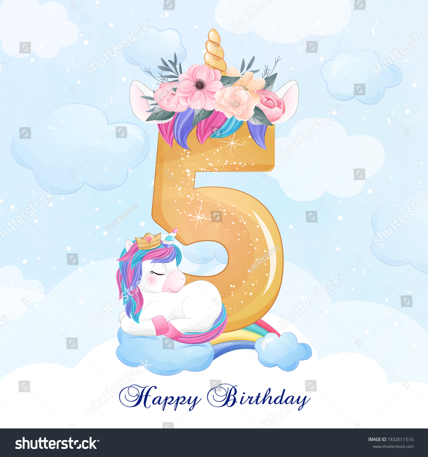 Cute Doodle Unicorn Numbering Illustration Stock Vector Royalty Free