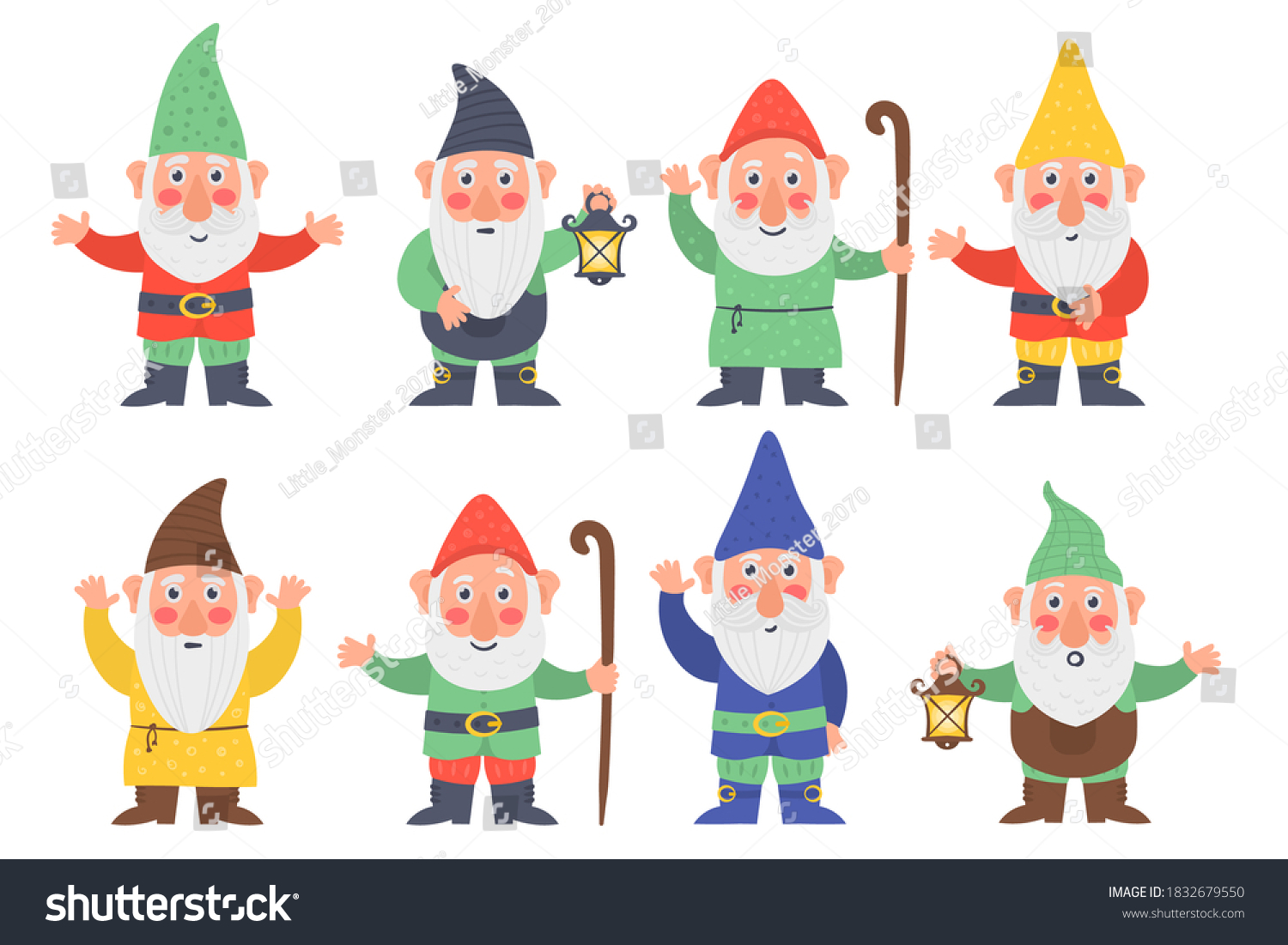 Collection Cute Garden Gnome Dwarfs Holding Stock Vector (Royalty Free ...