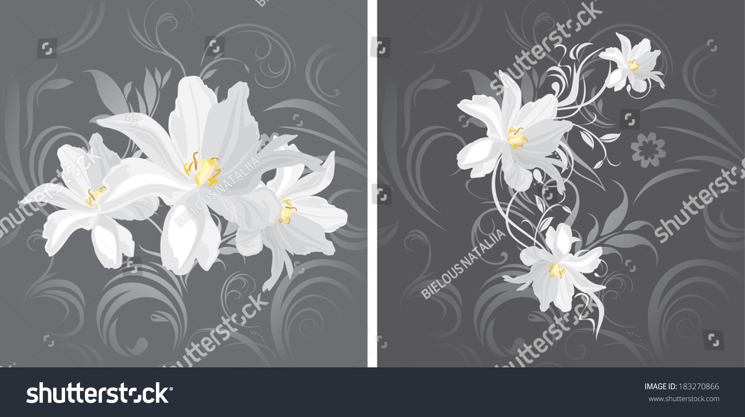 White Flowers On Gray Ornamental Background Stock Vector (Royalty Free ...