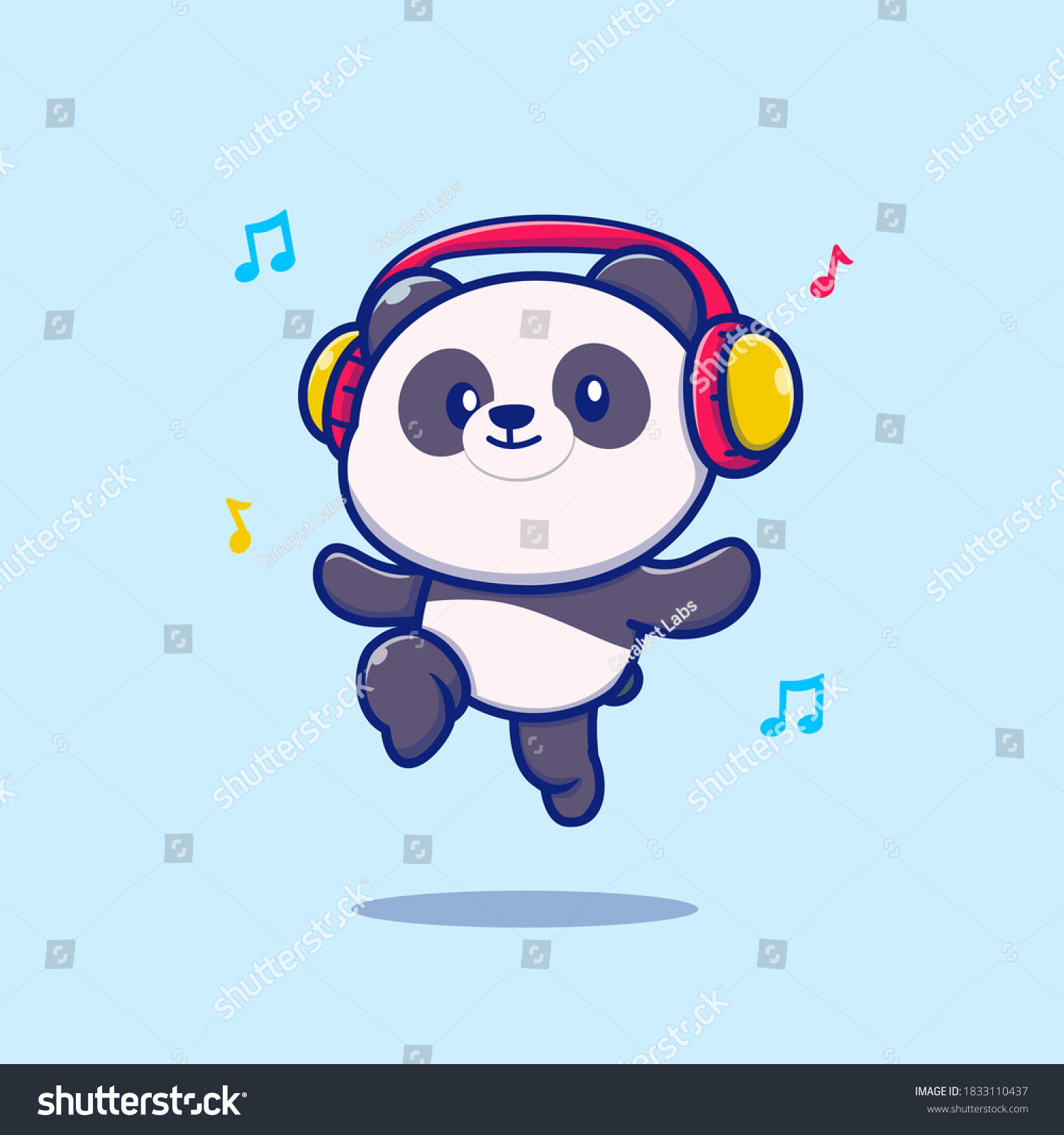 Cute Panda Listening Music Headphone Cartoon Stock Vector (Royalty Free ...