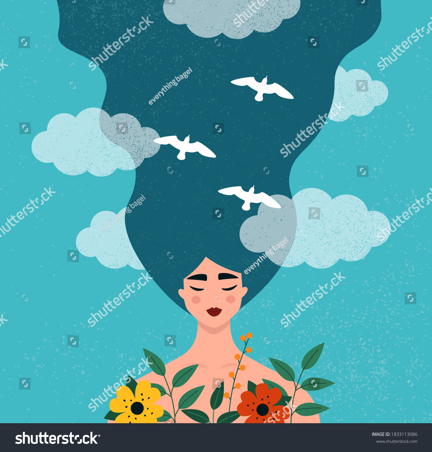 Mental Health Concept Portrait Happy Young Stock Vector (royalty Free 