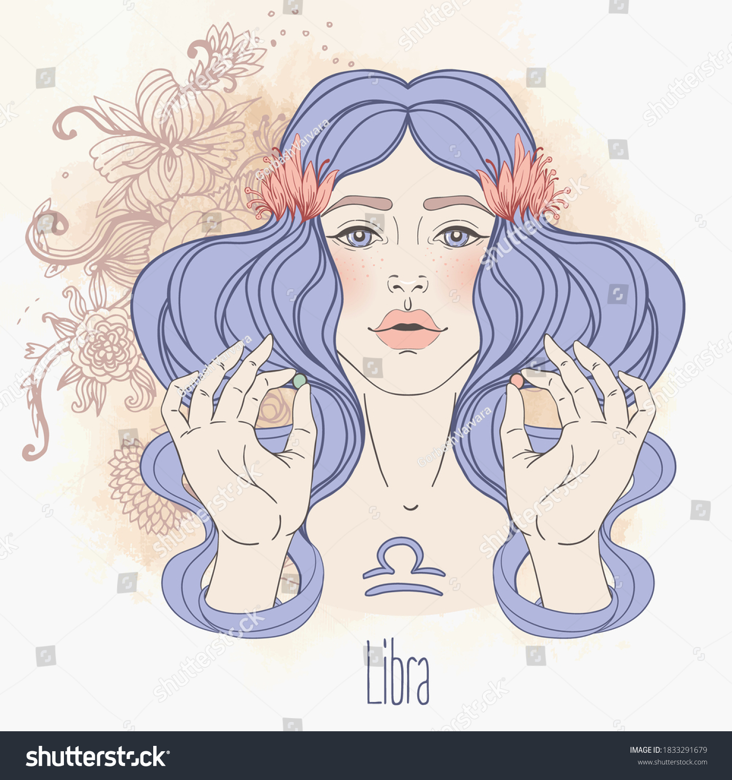 Zodiac Illustration Libra Zodiac Sign Beautiful Stock Vector (Royalty ...