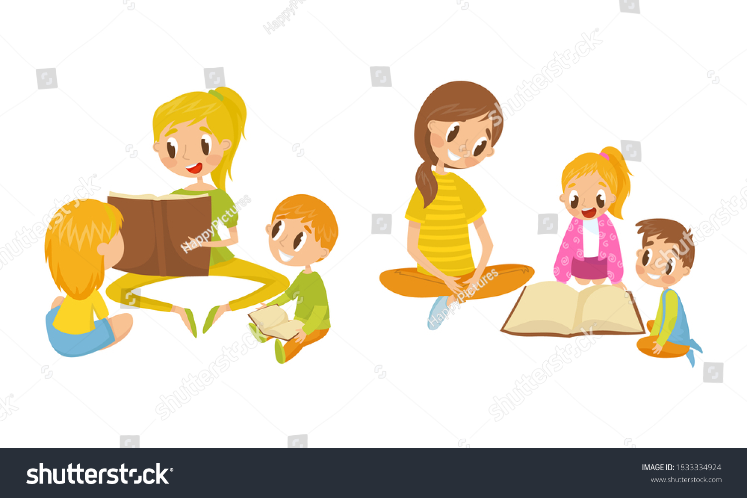 Mother Reading Book Her Kids Vector Stock Vector (Royalty Free ...