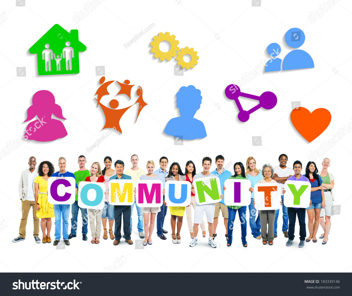 Multiethnic Group People Holding Word Community Stock Photo 183339146 ...