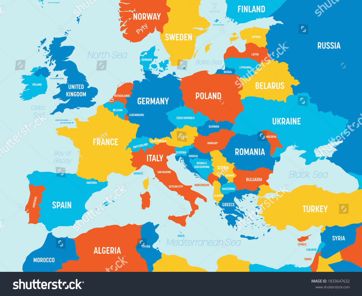 Europe Map 4 Bright Color Scheme Stock Vector (Royalty Free) 1833647632 ...