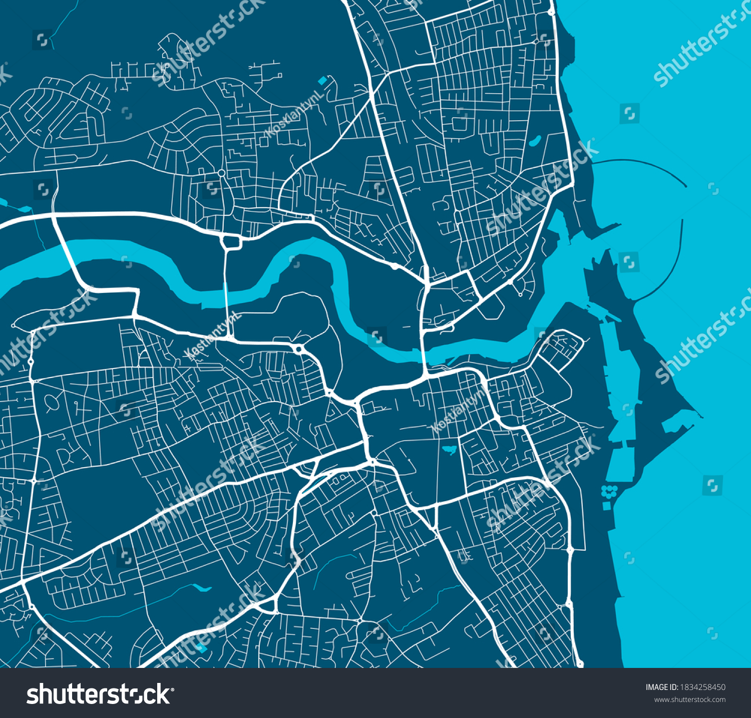 Detailed Map Sunderland City Linear Print Stock Vector (Royalty Free ...