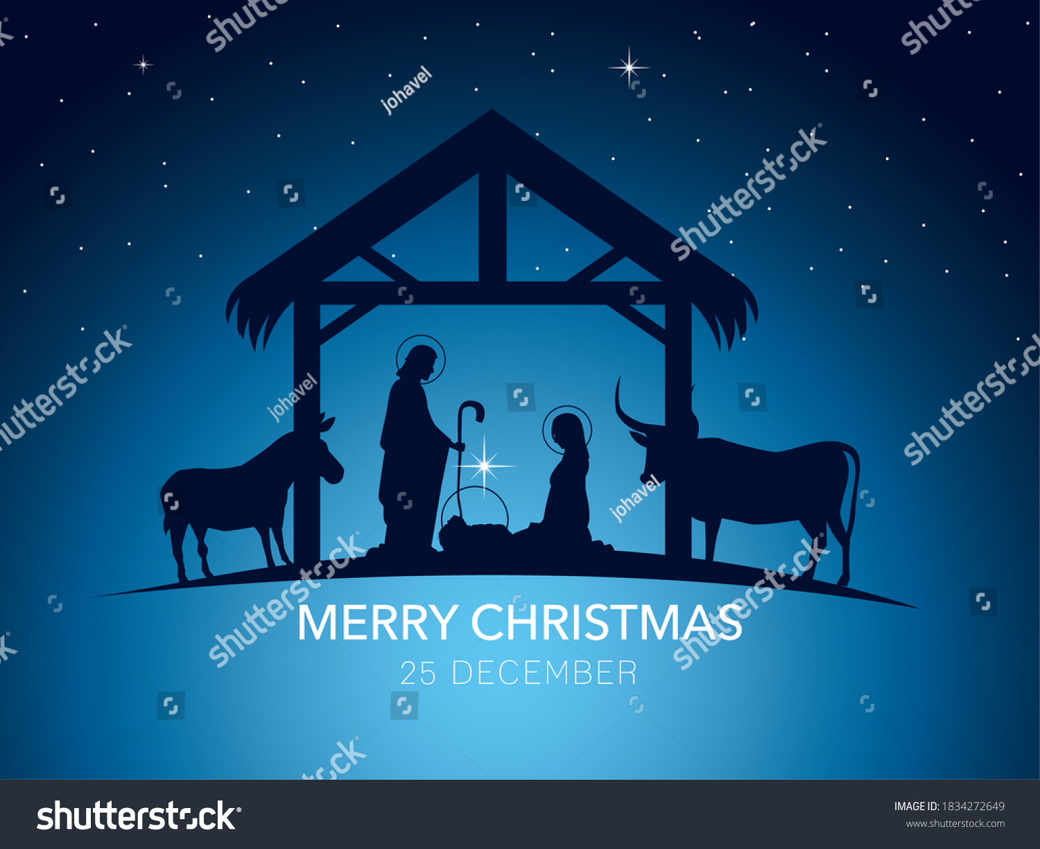 Nativity Traditional Manger Holy Family Animals Stock Vector (Royalty ...