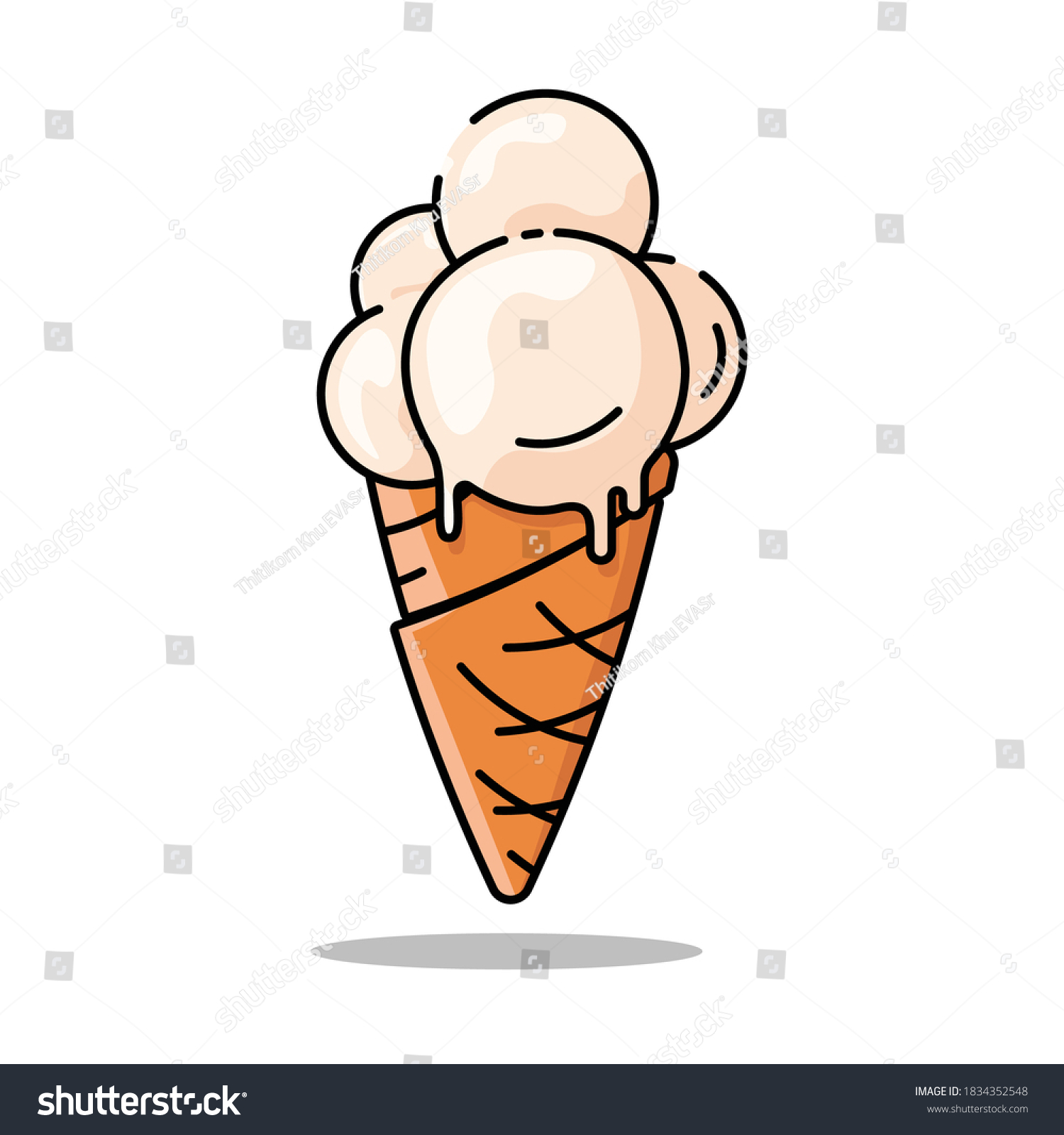 Vektor Stok White Ice Cream Melting On Cone Tanpa Royalti 1834352548 Shutterstock 