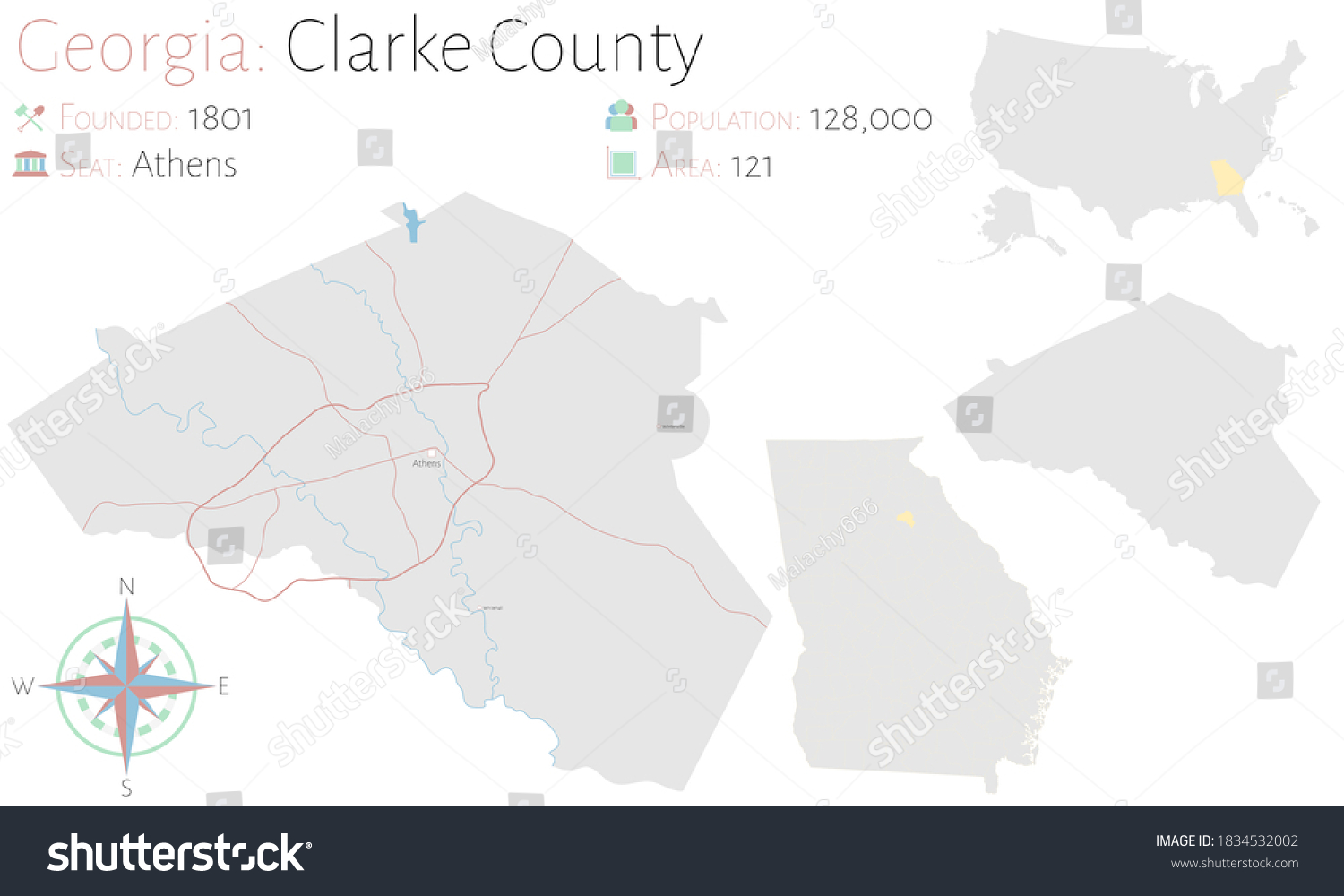 Large Detailed Map Clarke County Georgia Stock Vector (Royalty Free ...