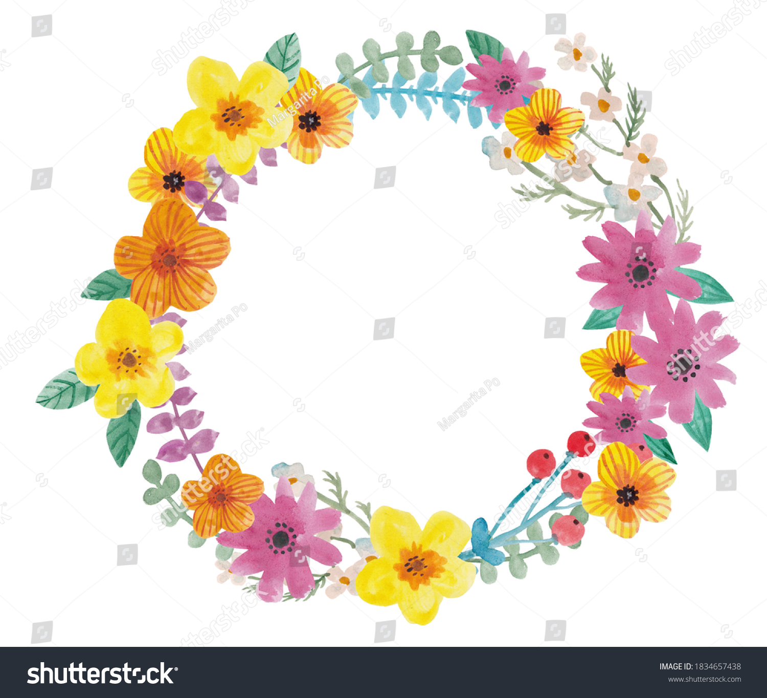 Watercolor Hand Painted Floral Wreath Isolated Stock Illustration ...