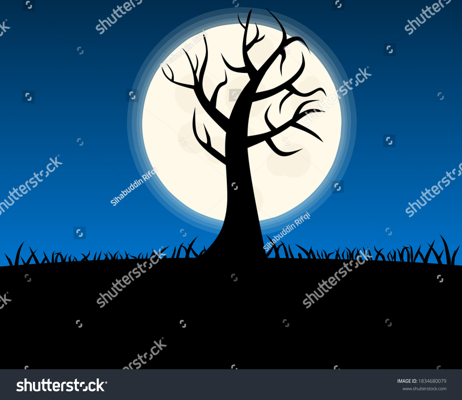 Silhouette Tree Under Moon Background Halloween Stock Illustration ...