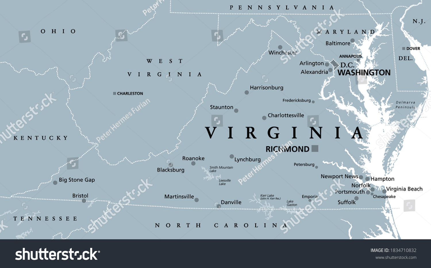 Virginia Va Gray Political Map Commonwealth Stock Vector Royalty Free 1834710832 Shutterstock 5479