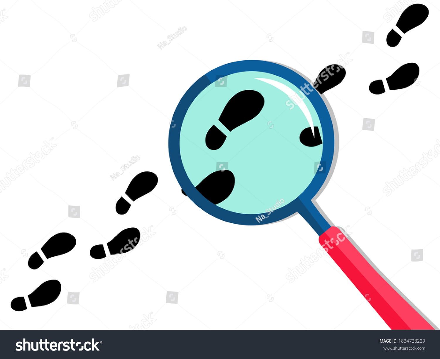 Magnifying Glass Detective Following Black Footsteps Stock Vector ...