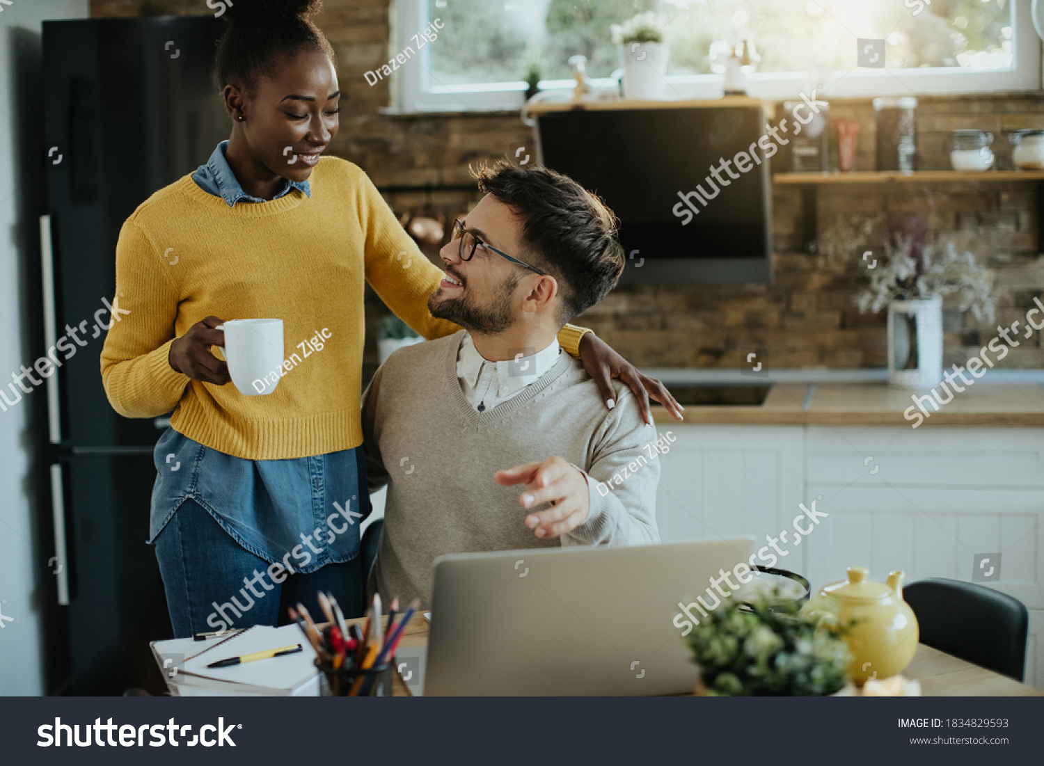 Happy African American Woman Talking Her Stock Photo 1834829593 ...