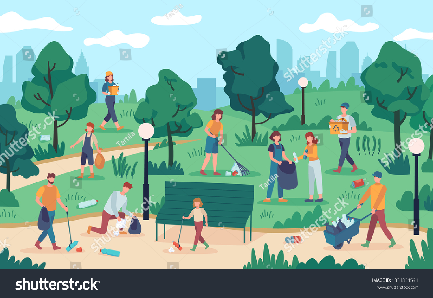 People Cleaning Park Community Team Collecting Stock Vector (royalty 