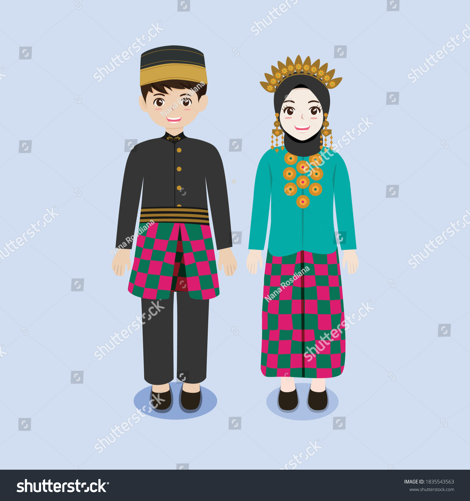 Indonesian Couple Wearing Sulawesi Traditional Dress Stock Vector ...