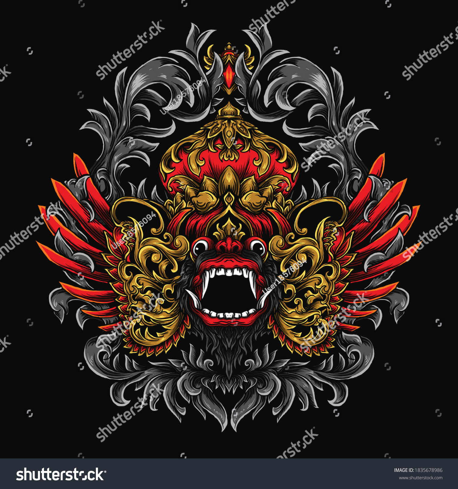 Artwork Illustration Tshirt Design Barong Engraved Stock Vector ...