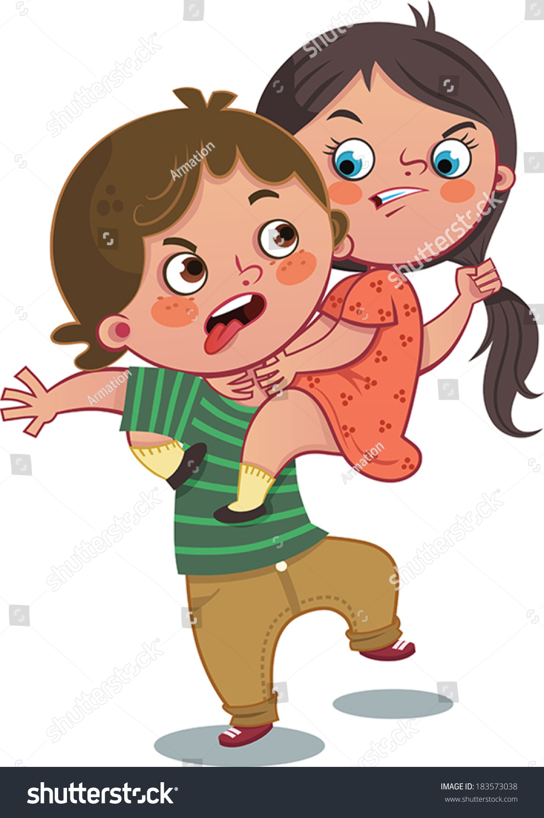 Vector Illustration Two Kids Fighting Stock Vector (Royalty Free ...