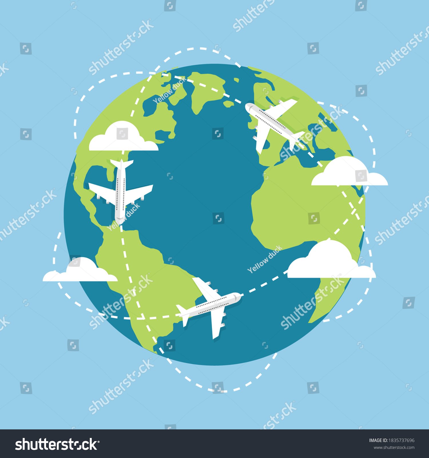 Plane Flying Around Earth Planet Continents Stock Vector (Royalty Free ...