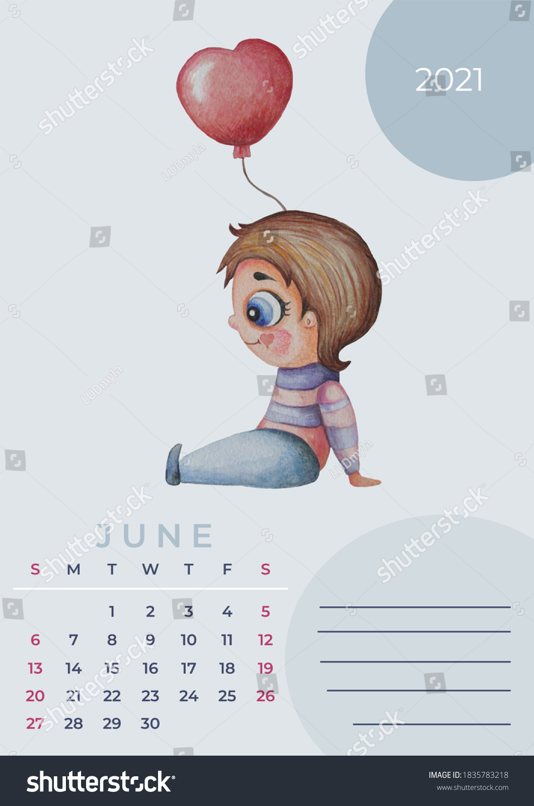 Calendar 2021 Watercolor Template June Watercolor Stock Illustration ...