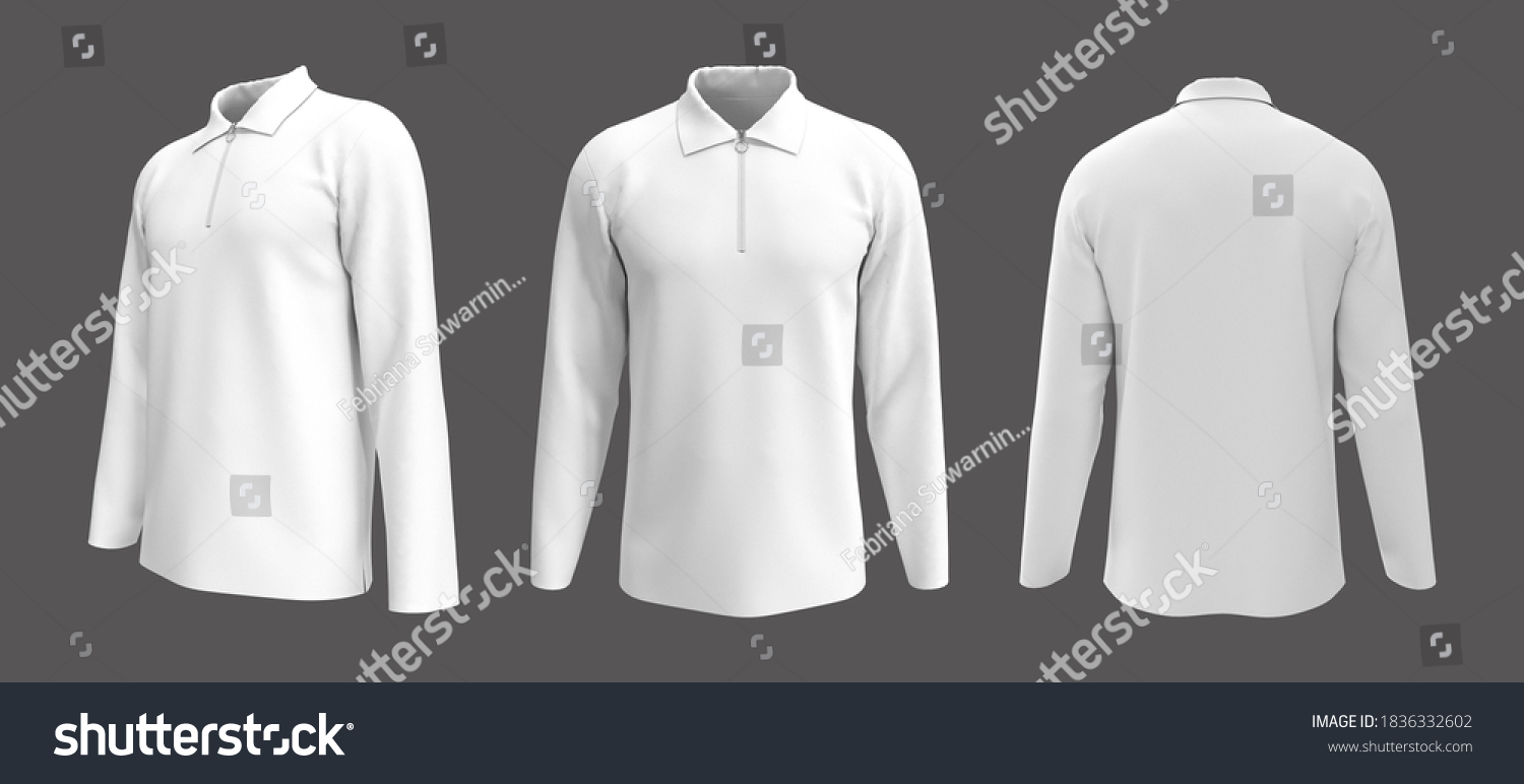 Blank Long Sleeves Collared Shirt Half Stock Illustration 1836332602 ...