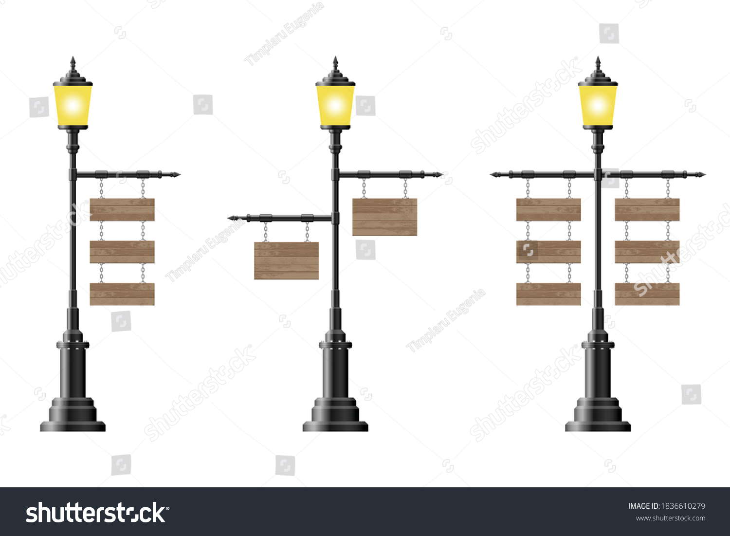 Wooden Boards Hanging On Vintage Streetlamp Stock Vector (Royalty Free ...