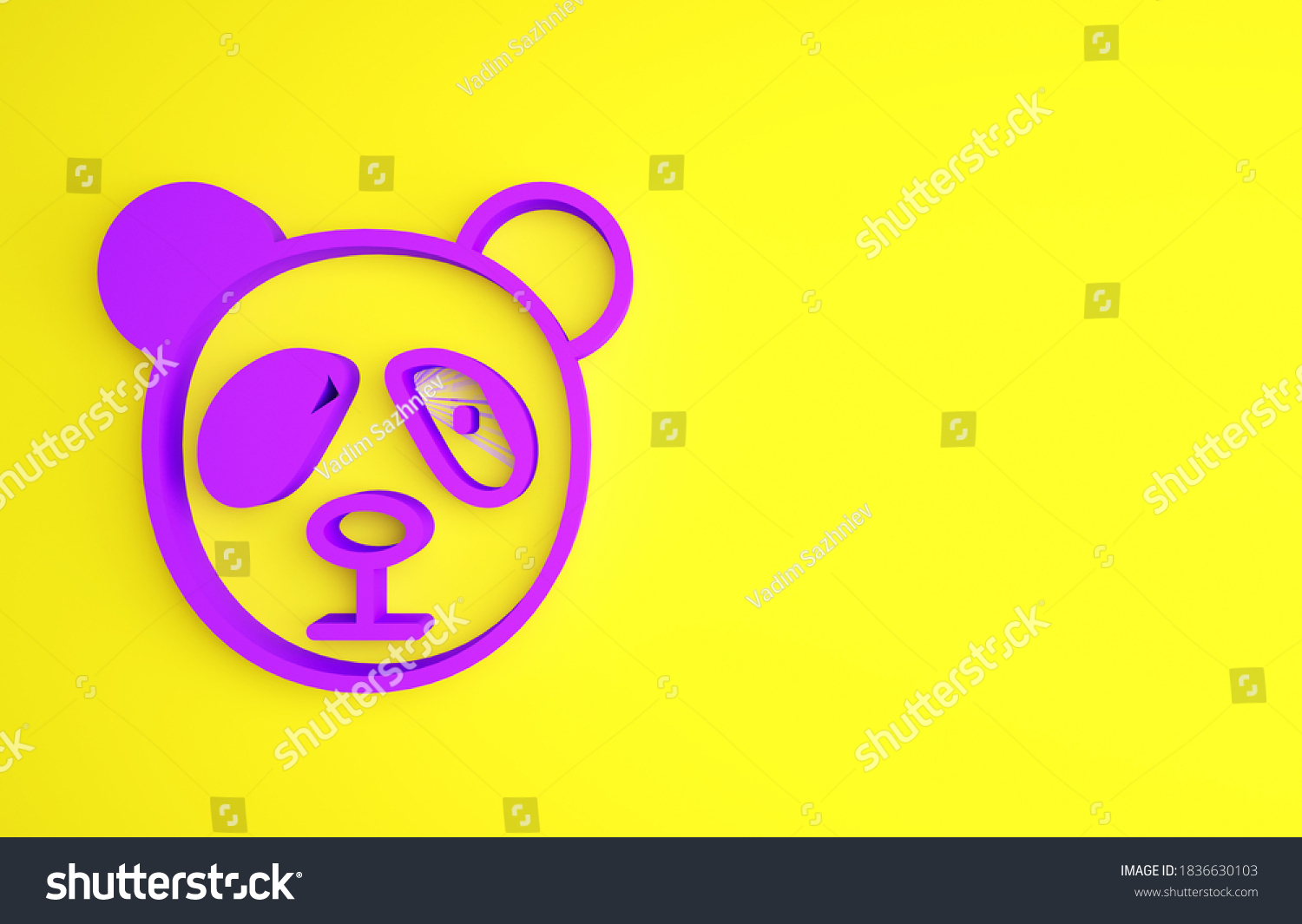 黄色い背景に紫のかわいいパンダの顔のアイコン 動物の記号 ミニマリズムのコンセプト 3dイラスト3dレンダリング のイラスト素材 Shutterstock