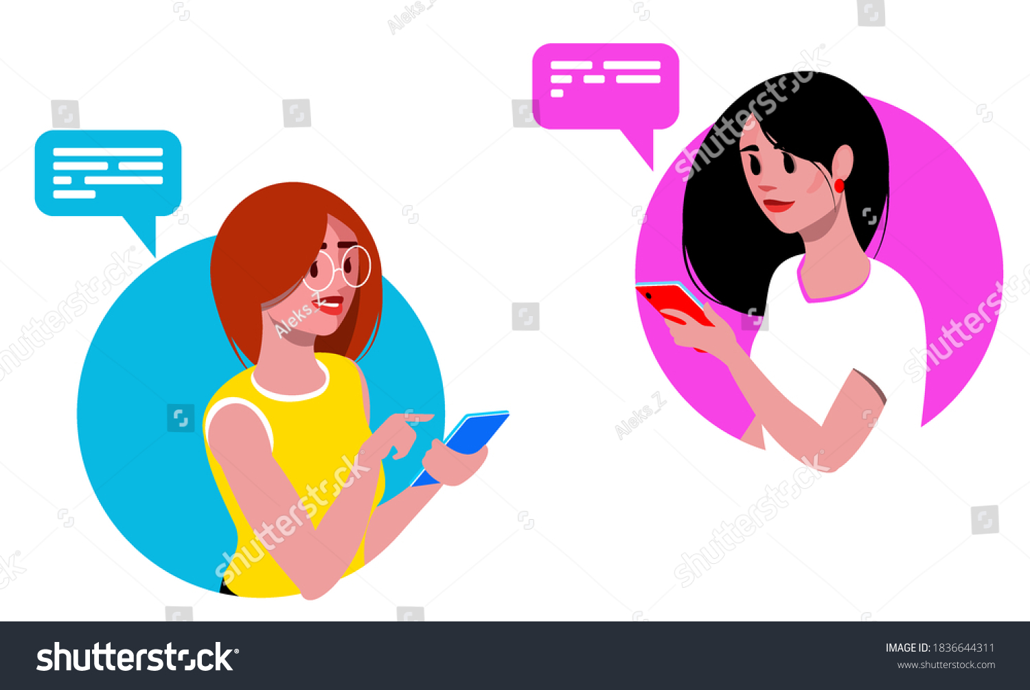 Two Girls Texting On Mobile Phone Stock Vector (Royalty Free ...