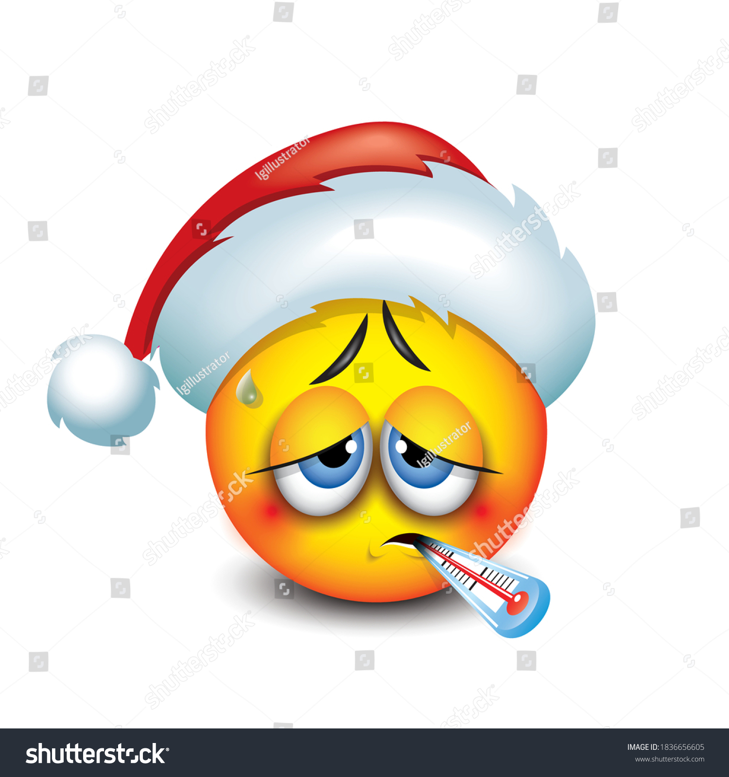 Cute Sick Santa Claus Emoticon Thermometer Stock Vector Royalty Free