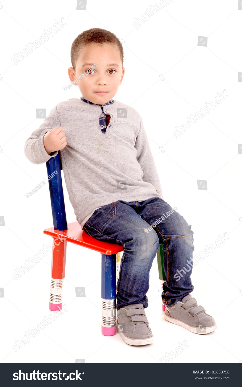 Little Boy Sitting Chair Isolated White Stock Photo 183680756 ...