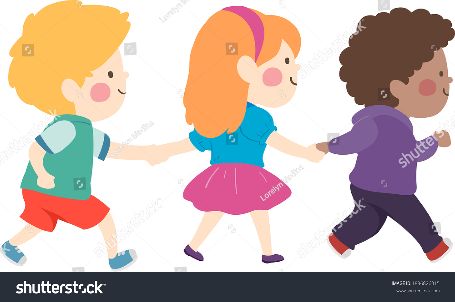 Illustration Kids Walking Right Holding Hands Stock Vector (Royalty ...