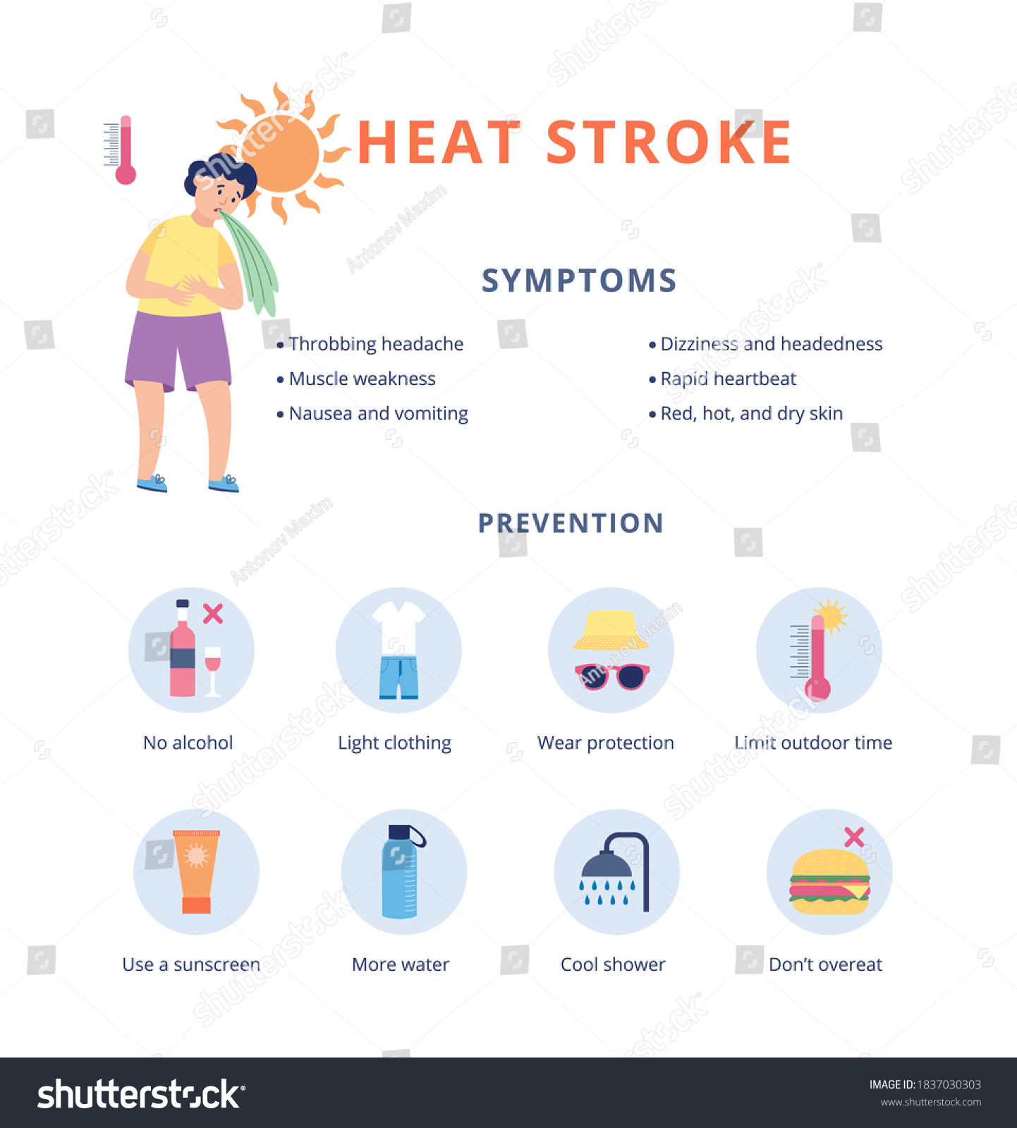 Children Heat Stroke Prevention Symptoms Banner Stock Vector (Royalty ...