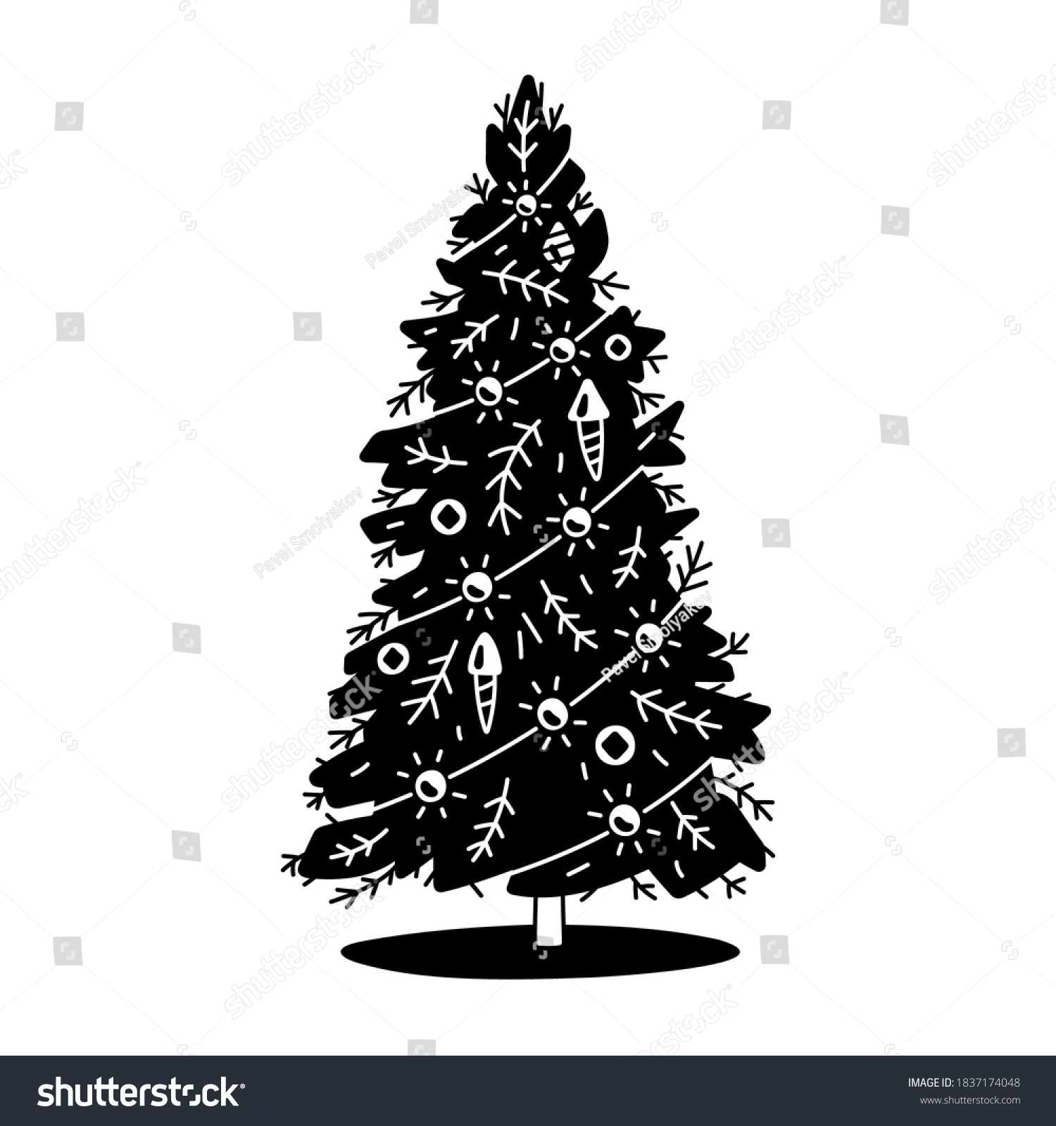 vintage christmas tree clip art black and white