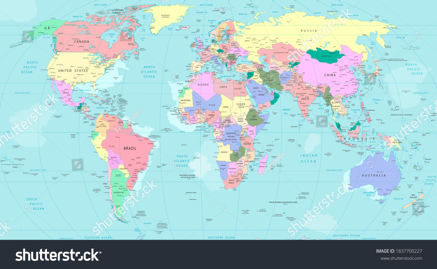 World Map Pastel Colors Vintage Stock Illustration 1837700227 ...